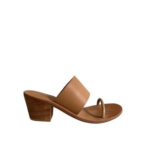Misha & Puff Tan Leather Block Heel Toe Loop Sandals Mules Made in Peru EU 38